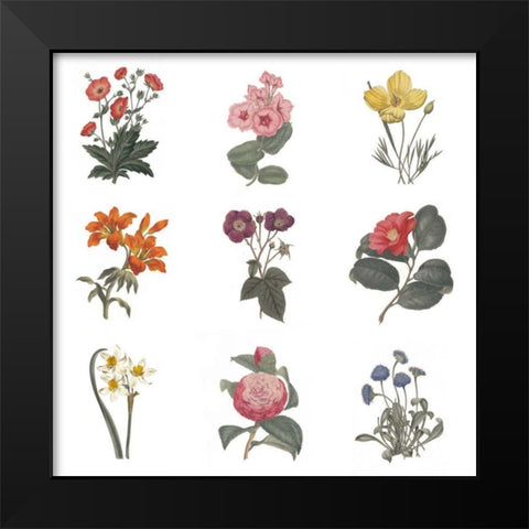 Monument Etching Tile Flowers Sq II White Black Modern Wood Framed Art Print by Wild Apple Portfolio