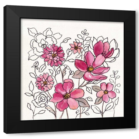 Magenta Flower Lace II Black Modern Wood Framed Art Print with Double Matting by Vassileva, Silvia