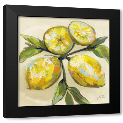 Lemons on Cream Black Modern Wood Framed Art Print with Double Matting by Vertentes, Jeanette