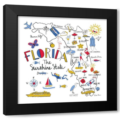 Florida Black Modern Wood Framed Art Print by Zaman, Farida