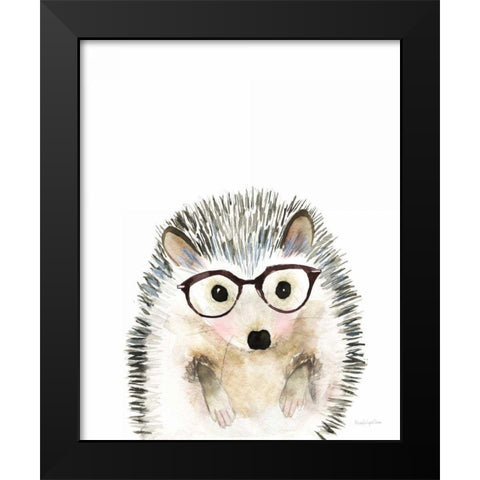 Hedgehog in Glasses Black Modern Wood Framed Art Print by Charro, Mercedes Lopez