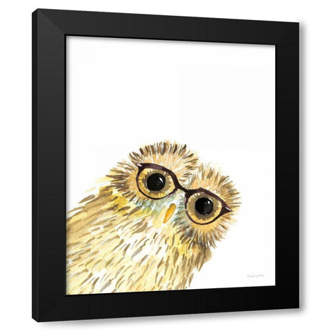 Owl in Glasses Black Modern Wood Framed Art Print with Double Matting by Charro, Mercedes Lopez