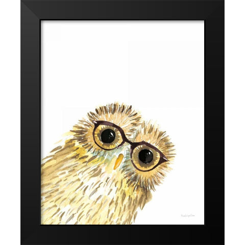 Owl in Glasses Black Modern Wood Framed Art Print by Charro, Mercedes Lopez
