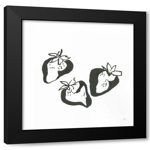 Strawberries BW Black Modern Wood Framed Art Print with Double Matting by Paschke, Chris