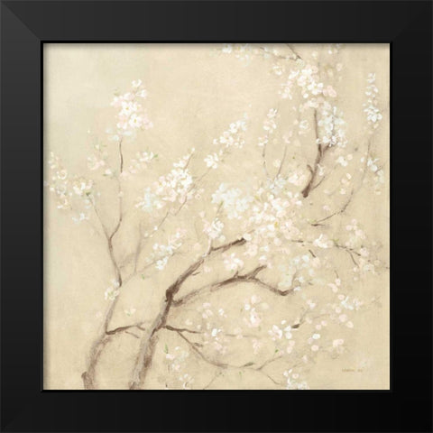 White Cherry Blossoms I Linen Crop Black Modern Wood Framed Art Print by Nai, Danhui