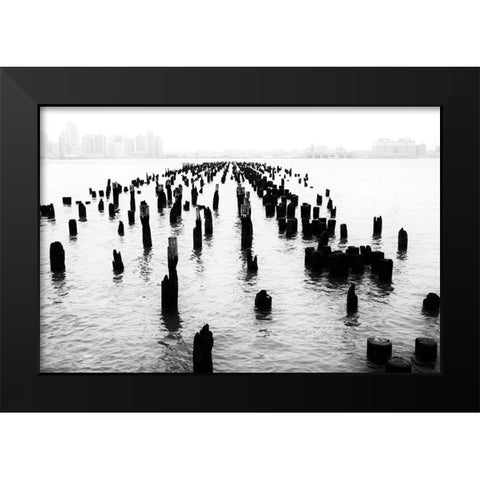 Memory Piers Black Modern Wood Framed Art Print by Aledanda