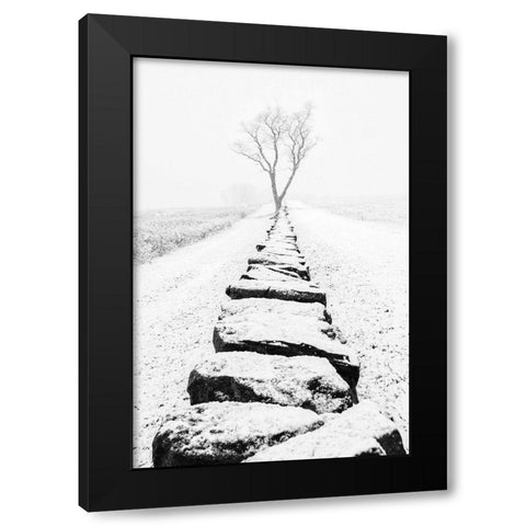 Snowy Stone Wall Black Modern Wood Framed Art Print with Double Matting by Aledanda
