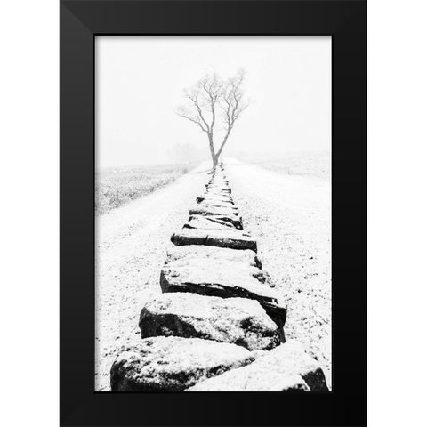 Snowy Stone Wall Black Modern Wood Framed Art Print by Aledanda