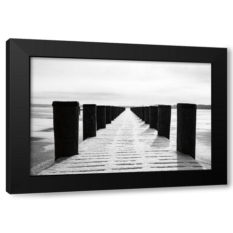 Winter Dock Black Modern Wood Framed Art Print by Aledanda