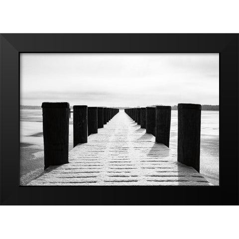 Winter Dock Black Modern Wood Framed Art Print by Aledanda