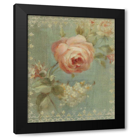 Rose on Sage Black Modern Wood Framed Art Print with Double Matting by Nai, Danhui