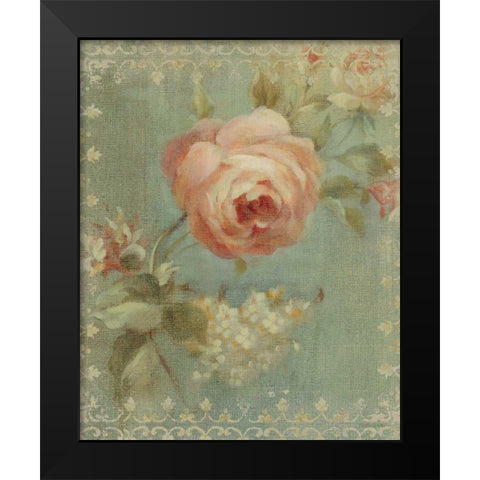 Rose on Sage Black Modern Wood Framed Art Print by Nai, Danhui