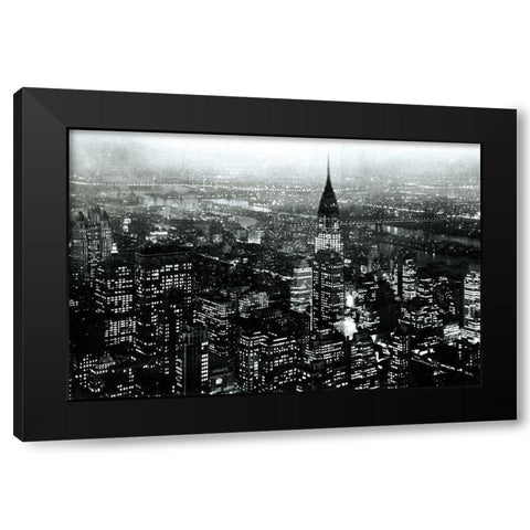 Manhattan at Night Rich Black Black Modern Wood Framed Art Print with Double Matting by Wild Apple Portfolio
