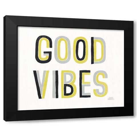 Retro Words I Yellow Black Crop Black Modern Wood Framed Art Print with Double Matting by Marshall, Laura