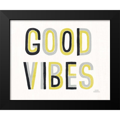 Retro Words I Yellow Black Crop Black Modern Wood Framed Art Print by Marshall, Laura