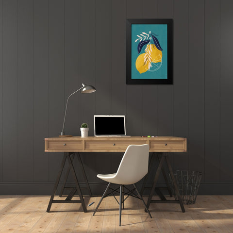Lemons II Blue Black Modern Wood Framed Art Print by Thorns, Becky