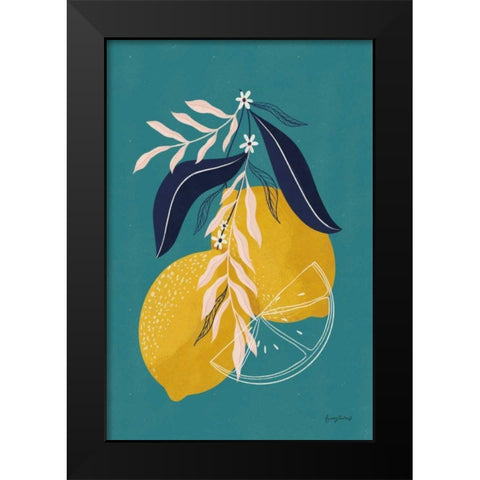 Lemons II Blue Black Modern Wood Framed Art Print by Thorns, Becky