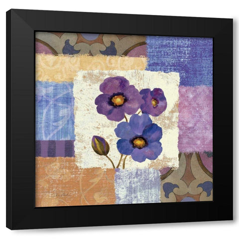 Tiled Poppies II - Purple Black Modern Wood Framed Art Print with Double Matting by Vassileva, Silvia