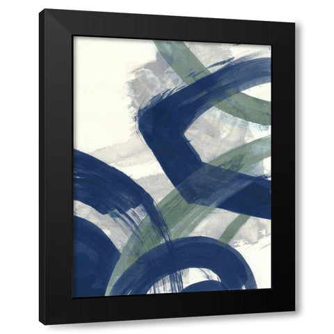 Navy Brushy Abstract I Black Modern Wood Framed Art Print with Double Matting by Nai, Danhui