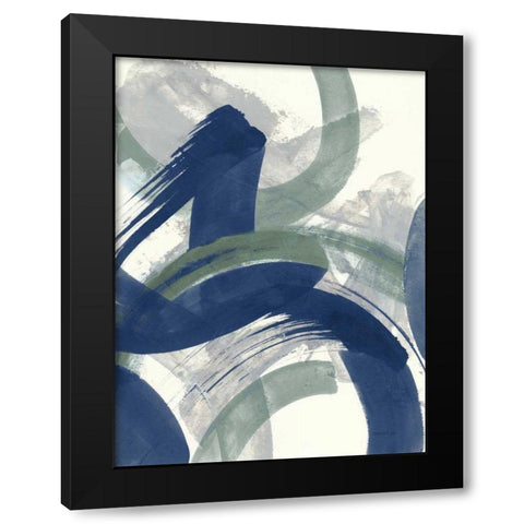 Navy Brushy Abstract II Black Modern Wood Framed Art Print with Double Matting by Nai, Danhui