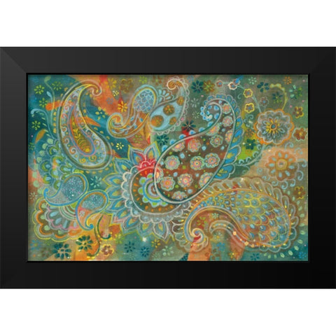 Floral Paisley Black Modern Wood Framed Art Print by Nai, Danhui