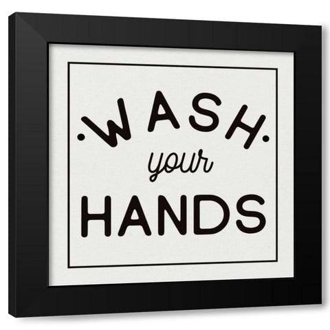 Bathroom Rules I Sq Black Modern Wood Framed Art Print by Wild Apple Portfolio