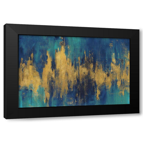 Blue and Gold Abstract Crop Black Modern Wood Framed Art Print with Double Matting by Nai, Danhui