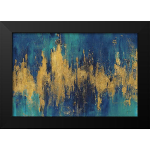 Blue and Gold Abstract Crop Black Modern Wood Framed Art Print by Nai, Danhui