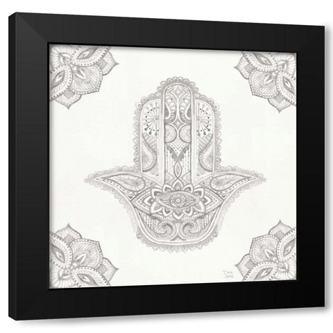 Touch of Hamsa I Black Modern Wood Framed Art Print with Double Matting by June, Dina