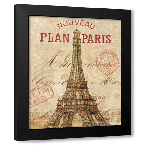 Letter from Paris Black Modern Wood Framed Art Print by Wild Apple Portfolio