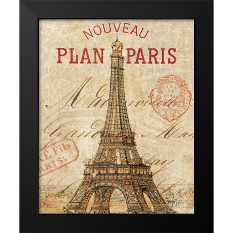 Letter from Paris Black Modern Wood Framed Art Print by Wild Apple Portfolio