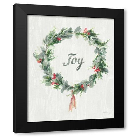 White and Bright Christmas Wreath I Black Modern Wood Framed Art Print with Double Matting by Nai, Danhui