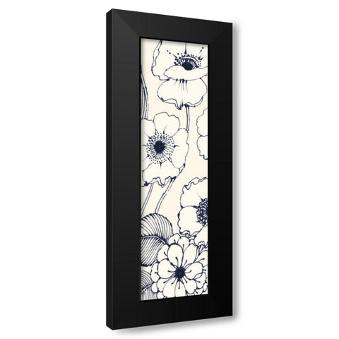 Navy Pen and Ink Flowers II Crop Black Modern Wood Framed Art Print by Wild Apple Portfolio