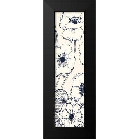 Navy Pen and Ink Flowers II Crop Black Modern Wood Framed Art Print by Wild Apple Portfolio