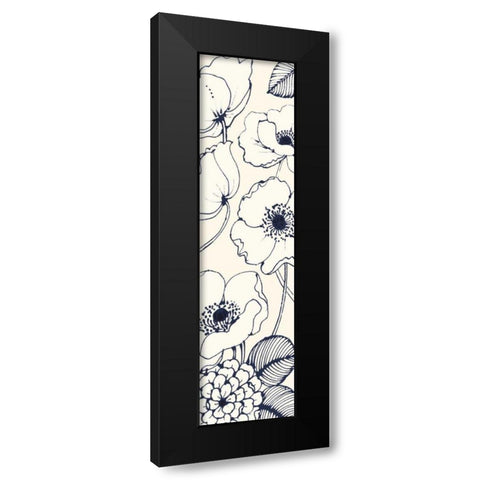 Navy Pen and Ink Flowers III Crop Black Modern Wood Framed Art Print with Double Matting by Wild Apple Portfolio
