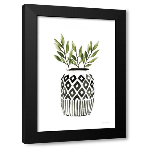 Geometric Vases II Green Black Modern Wood Framed Art Print with Double Matting by Charro, Mercedes Lopez