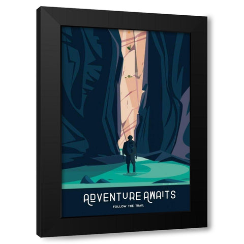 Adventure Awaits Black Modern Wood Framed Art Print with Double Matting by Escalante, Omar