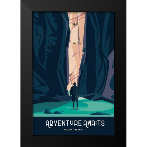 Adventure Awaits Black Modern Wood Framed Art Print by Escalante, Omar