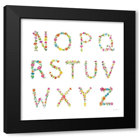 Floral Alphabet Sq II Black Modern Wood Framed Art Print by Zaman, Farida