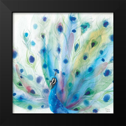 Peacock Glory V Black Modern Wood Framed Art Print by June, Dina