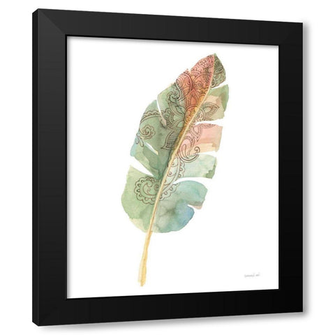 Boho Tropical Leaf I on White Black Modern Wood Framed Art Print with Double Matting by Nai, Danhui