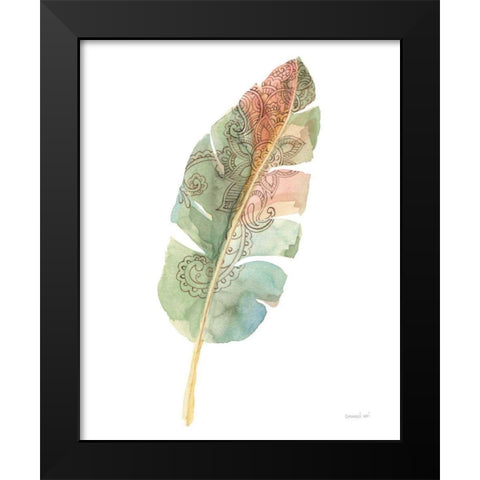 Boho Tropical Leaf I on White Black Modern Wood Framed Art Print by Nai, Danhui