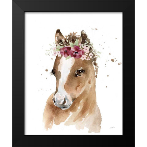 Floral Pony Black Modern Wood Framed Art Print by Pete, Katrina