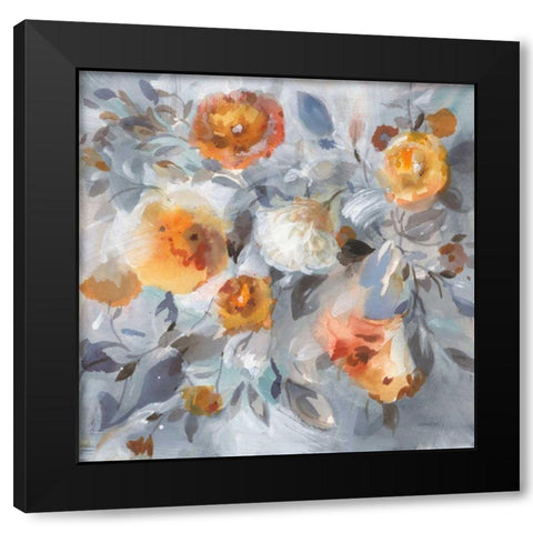 Floral Uplift Black Modern Wood Framed Art Print with Double Matting by Nai, Danhui