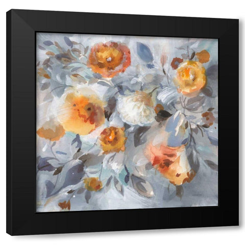 Floral Uplift Black Modern Wood Framed Art Print by Nai, Danhui