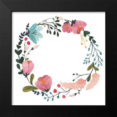 Romantic Floral Wreath II Black Modern Wood Framed Art Print by Wild Apple Portfolio