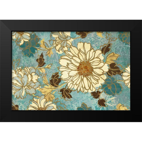 Sophias Flowers Blue Black Modern Wood Framed Art Print by Wild Apple Portfolio