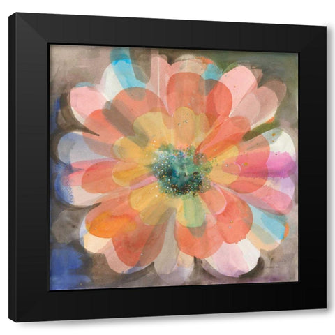 Kaleidoscope Flower Black Modern Wood Framed Art Print by Nai, Danhui