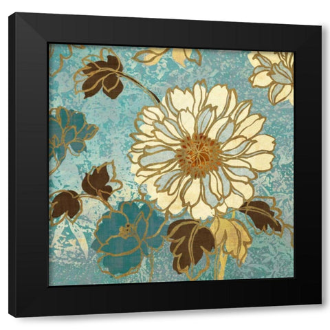 Sophias Flowers II - Blue Black Modern Wood Framed Art Print with Double Matting by Wild Apple Portfolio