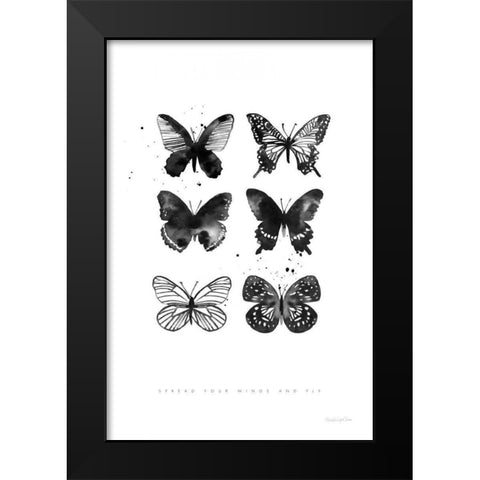 Six Inky Butterflies Black Modern Wood Framed Art Print by Charro, Mercedes Lopez